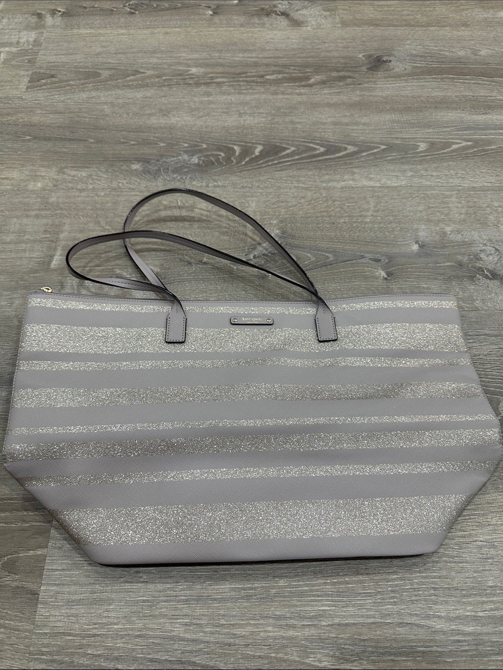 kate spade Gray Glitter Striped Tote